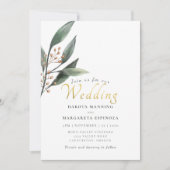 Elegante Goldskripthochzeit Einladung (Vorderseite)