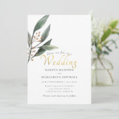 Elegante Goldskripthochzeit Einladung (Stehend Vorderseite)