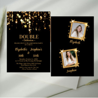 Elegante Goldstars Doppelgelenk Geburtstag 2 Foto Einladung