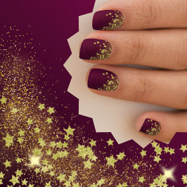 Elegante Goldstars Glitzer Burgundy Minx Nagelart Minx Nagelkunst