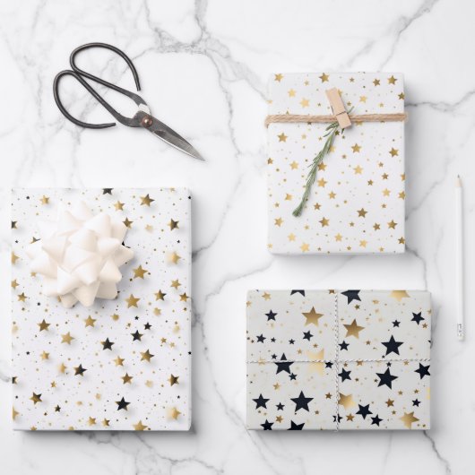Elegante Goldstars im Schlichten Hintergrunddesign Geschenkpapier Set (Vorderseite)