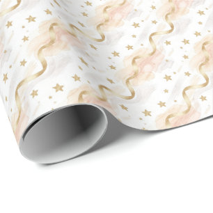 Elegante Goldsterne & Blush-Wasserfarbe Geschenkpapier