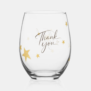 Elegante Goldsterne Hochzeit Danke stemless Weinglas Ohne Stiel