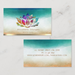 Elegante Goldstreifen Bunte Lotus Wasserfarbe Visitenkarte