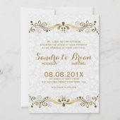 Elegante Goldtöne mit blühender Oberfläche mit wei Einladung (Rückseite)