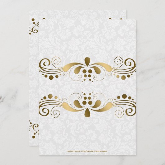 Elegante Goldtöne mit blühender Oberfläche mit wei Einladung (Vorne/Hinten)