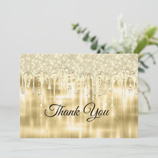 Elegante Goldtropfglitte Dankeskarte (Stehend Vorderseite)