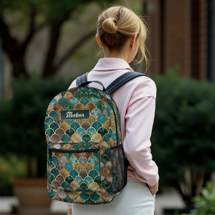 Elegante goldtürkisfarbene, gürtelige Schuppen Bedruckter Rucksack