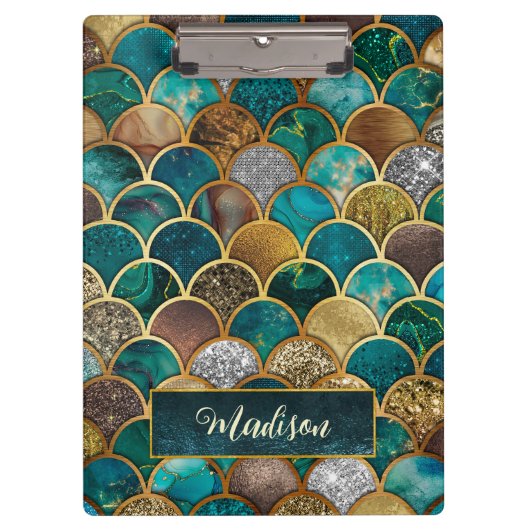 Elegante goldtürkisfarbene, gürtelige Schuppen Klemmbrett (Vorderseite)