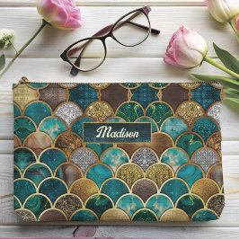 Elegante goldtürkisfarbene, gürtelige Schuppen Zubehörtasche