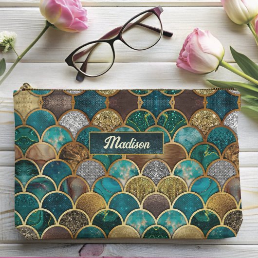 Elegante goldtürkisfarbene, gürtelige Schuppen Zubehörtasche