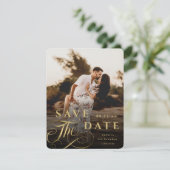 Elegante Goldtypografie mit Marmorbacken-Foto Save The Date (Stehend Vorderseite)