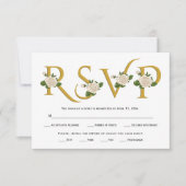 Elegante Goldtypografie und weiße Rosen RSVP-Karte RSVP Karte (Vorderseite)