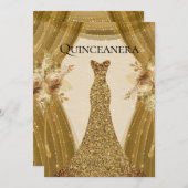 Elegante Goldvorhänge Dress Quinceanera Party Einladung (Vorne/Hinten)