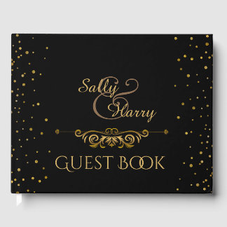 Elegante GoldWedding | Black Gold Confetti Dots Gästebuch