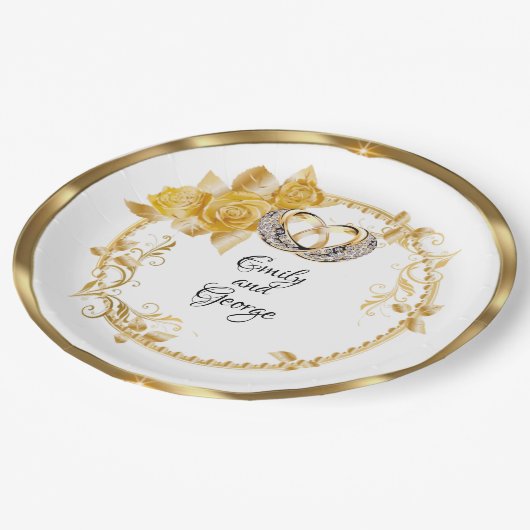 Elegante GoldWedding Personalisiert Pappteller (Schrägansicht)