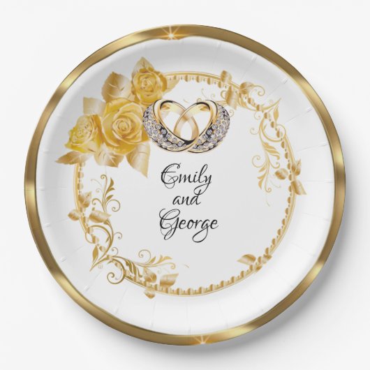 Elegante GoldWedding Personalisiert Pappteller (Vorderseite)