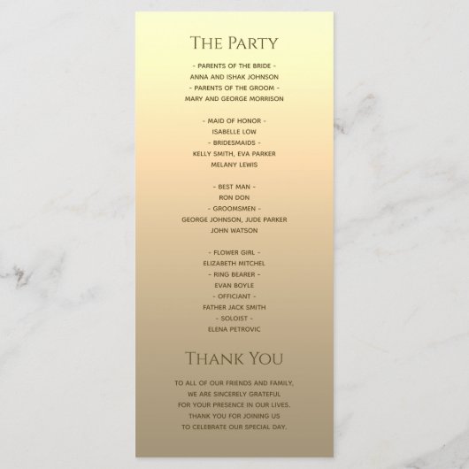 Elegante GoldWedding Programm (Rückseite)