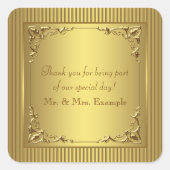 Elegante GoldWedding Quadratischer Aufkleber (Vorderseite)