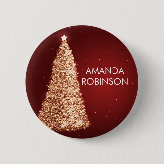 Elegante Goldweihnachtsbäume rot Button (Vorderseite)