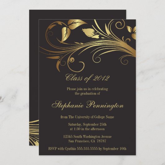 Elegante GoldWirbels-Abschluss-Partymitteilung Einladung (Vorne/Hinten)