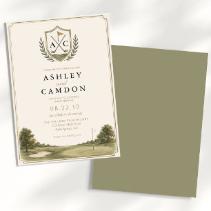 Elegante Golf-Monogramm Sage-Grün Hochzeit Einladung