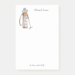 Elegante Golf-Tasche mit Initials Notepad Post-it Klebezettel