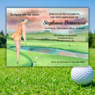 Elegante Golferin beim Schwung zum 60. Geburtstag Einladung