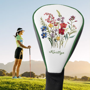 Elegante Golferin Faux Stickerei Blumen Golf Headcover