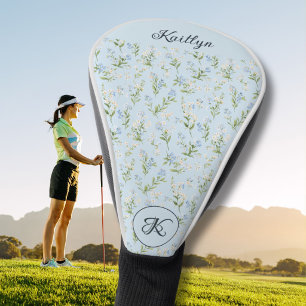 Elegante Golferin Floralmuster Name Monogramm Golf Headcover