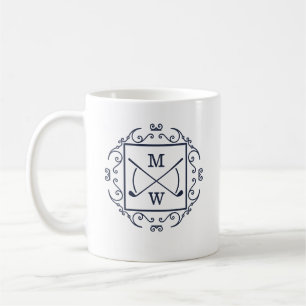 Elegante Golfschläger-Monogramm Kaffeetasse