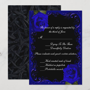Elegante Goth-Blau-Rosen-Antwortkarte Einladung