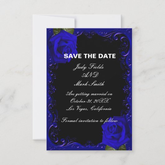 Elegante Goth Blue Rose Save the Date Card (Vorderseite)