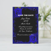 Elegante Goth Blue Rose Save the Date Card (Stehend Vorderseite)