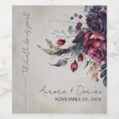 Elegante Goth Floral Watercolor Weinetikett (Einzelnes Label)