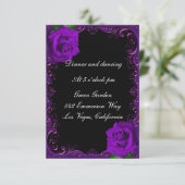 Elegante Goth Lila Rose Empfang Card Einladung (Stehend Vorderseite)