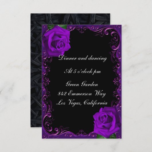 Elegante Goth Lila Rose Empfang Card Einladung (Vorne/Hinten)
