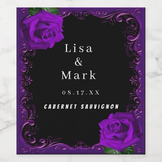 Elegante Goth Lila Rose Weinkeller und Weine Weinetikett (Einzelnes Label)