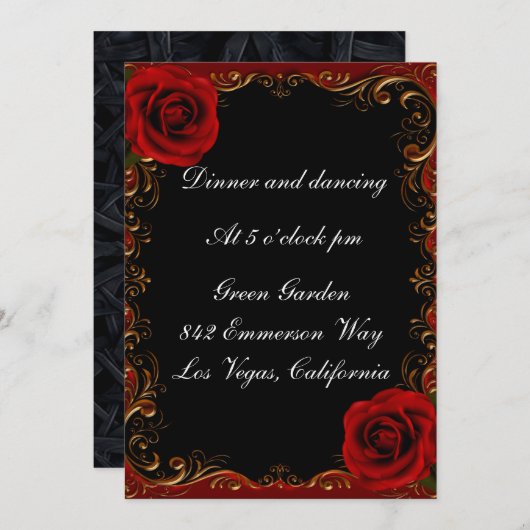 Elegante Goth Rote Rosen Empfang Card Einladung (Vorne/Hinten)