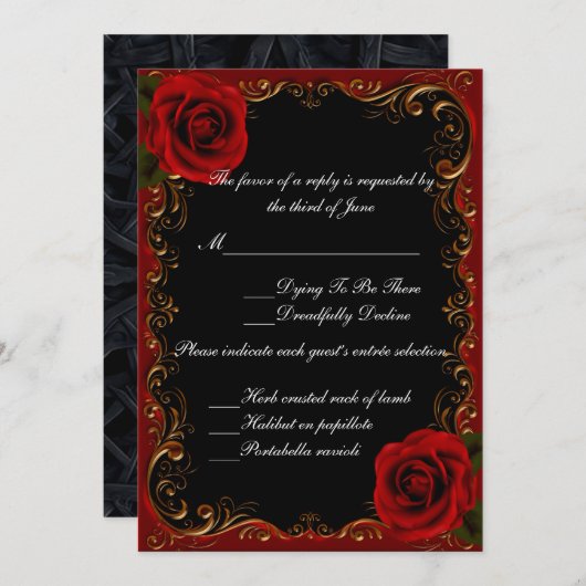 Elegante Goth Rote Rosen Response Card Einladung (Vorne/Hinten)