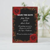 Elegante Goth Rote Rosen Save the Date Karte (Stehend Vorderseite)