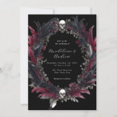 Elegante Gothic Black Red Feather Wreath Wedding Einladung (Vorderseite)