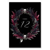Elegante Gothic Black Red Feather Wreath Wedding Tischnummer (Rückseite)