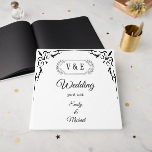 Elegante Gothic Black Rose Monogram Wedding Gästebuch