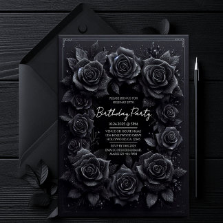 Elegante Gothic Black Roses Geburtstagseinladung Einladung