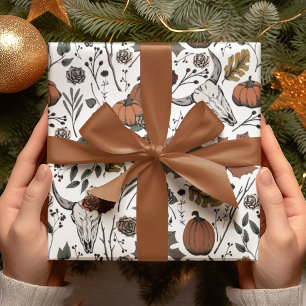 Elegante Gothic Fall Harvest und Kuh Skulls Geschenkpapier
