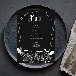 Elegante Gothic Floral Black Wedding Menükarte
