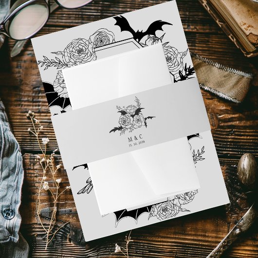 Elegante Gothic Floral Gray Wedding Einladungsbanderole