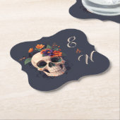 Elegante Gothic Floral Minimal Monogram Wedding Untersetzer (angewinkelt)