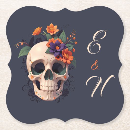 Elegante Gothic Floral Minimal Monogram Wedding Untersetzer (Vorderseite)